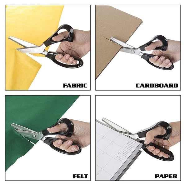 Ciseaux cranteurs en acier inoxydable à poignée ergonomique, anti-effilochage pour tissu, papier et cuir.