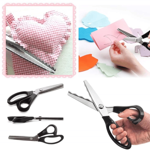 Ciseaux cranteurs en acier inoxydable à poignée ergonomique, anti-effilochage pour tissu, papier et cuir.
