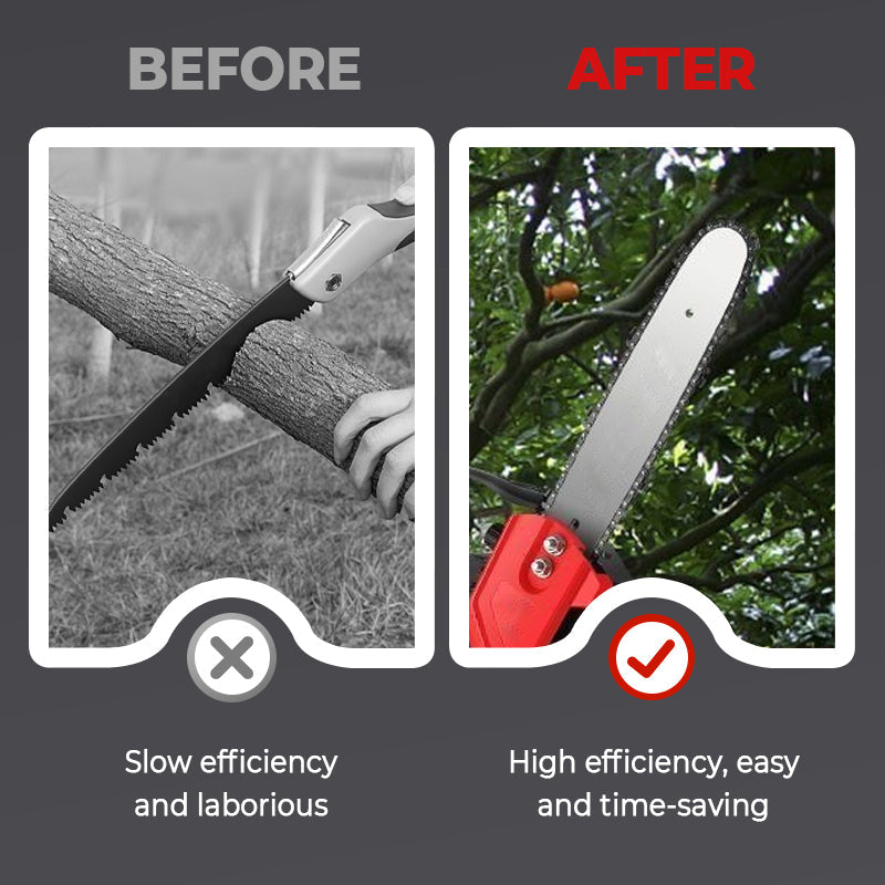 Tronçonneuse sans fil Lithium-Ion Moteur en cuivre pur | Coupe rapide,se bloque rarement | Sécurité anti-démarrage accidentel | Pare-copeaux | Polyvalente pour le jardinage, l'élagage et la coupe de bois de chauffage