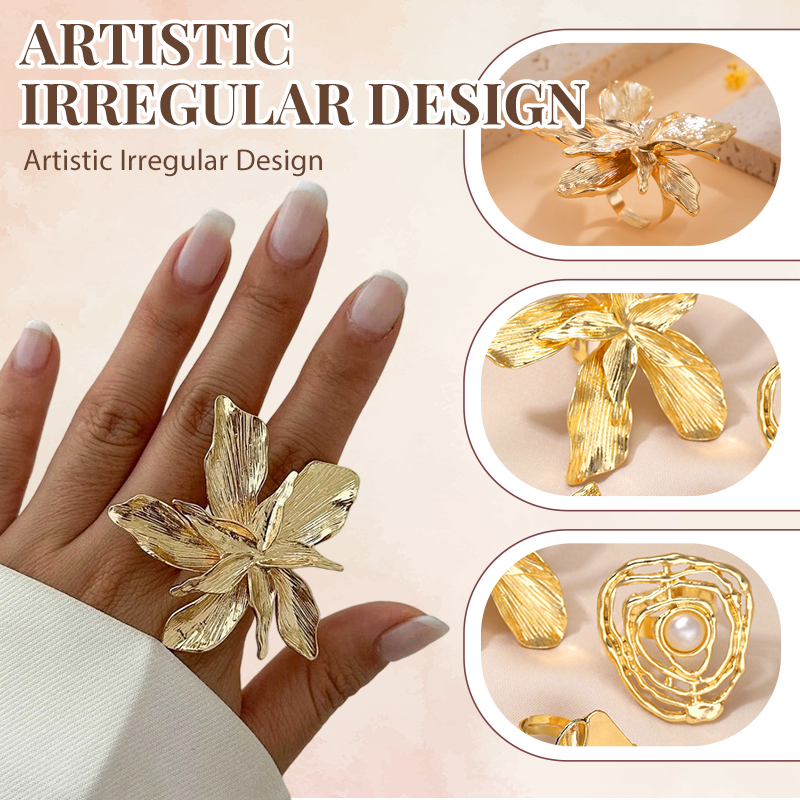 Oversized Artistic Pearls & Flowers Ring