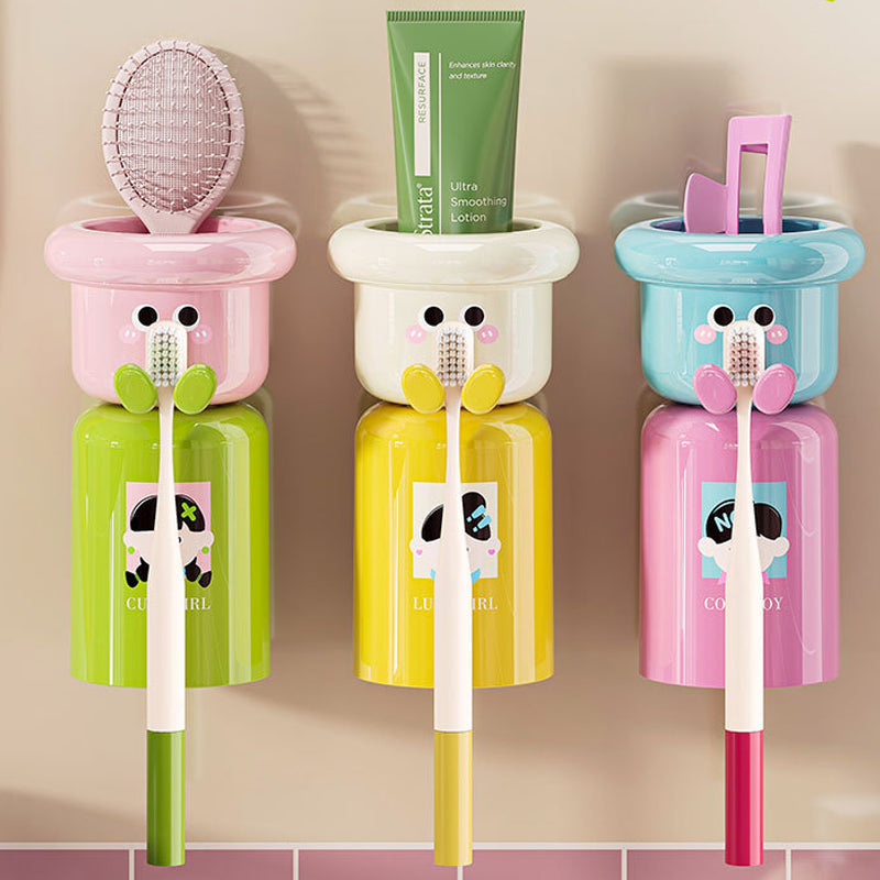 Adhesive toothbrush holder with magnetic suction cup