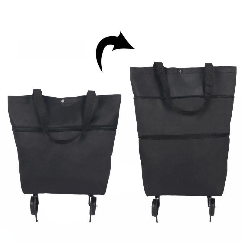 Sac de courses pliable 2-en-1 à roulettes avec roues style bagage