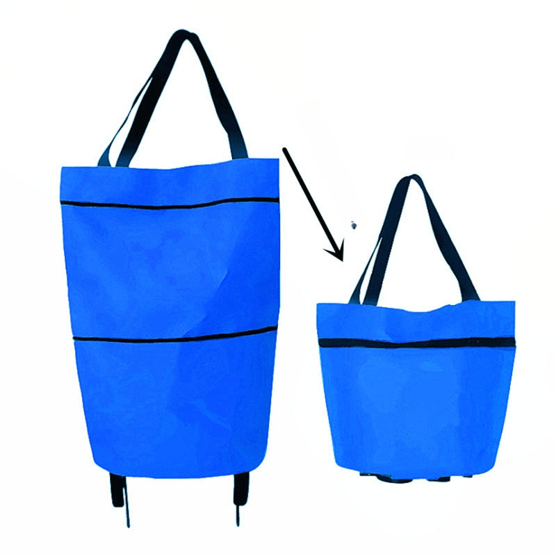Sac de courses pliable 2-en-1 à roulettes avec roues style bagage