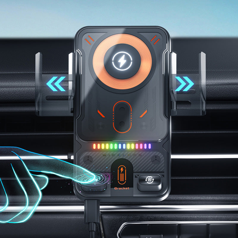 Support de téléphone de voiture intelligent 2-en-1 avec fonction pivotante et chargeur sans fil