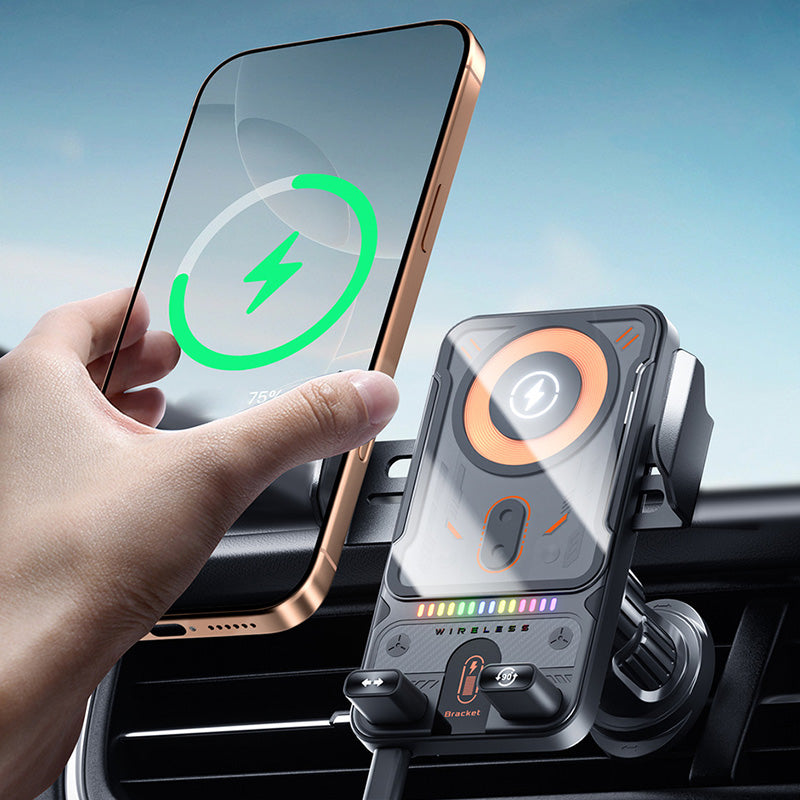Support de téléphone de voiture intelligent 2-en-1 avec fonction pivotante et chargeur sans fil