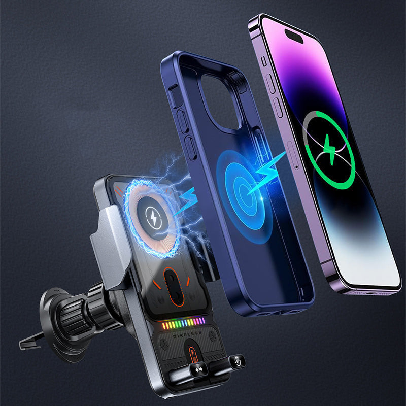 Support de téléphone de voiture intelligent 2-en-1 avec fonction pivotante et chargeur sans fil