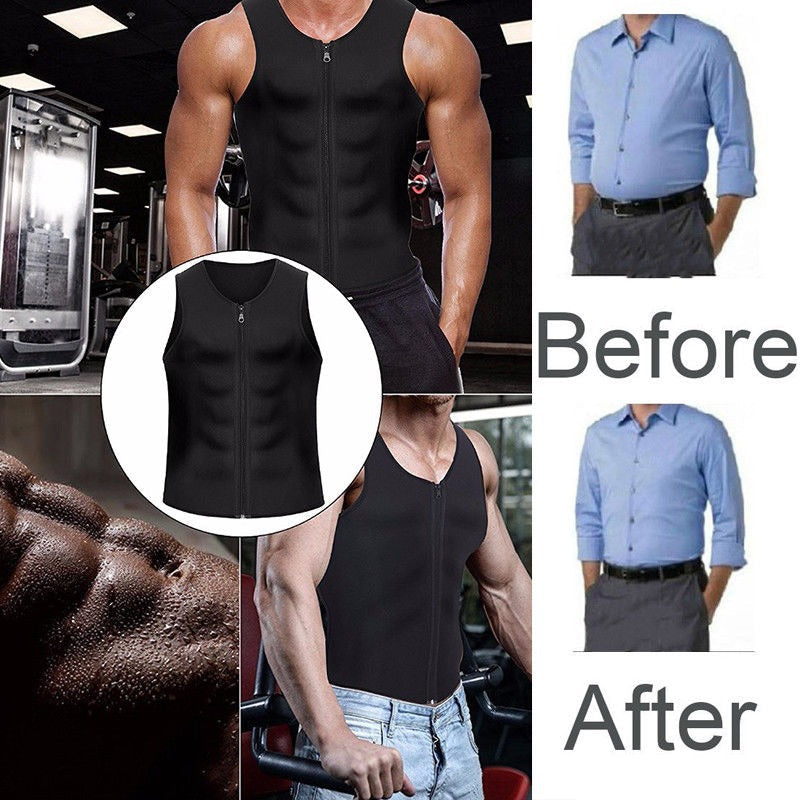 Débardeur de fitness pour homme | Fermeture éclair et effet amincissant