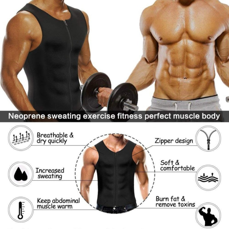 Débardeur de fitness pour homme | Fermeture éclair et effet amincissant