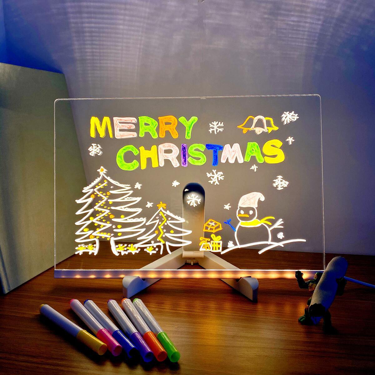 Le cadeau idéal pour eux : Tableau d'affichage LED effaçable à sec : 7 couleurs, éclairage doux & support réglable