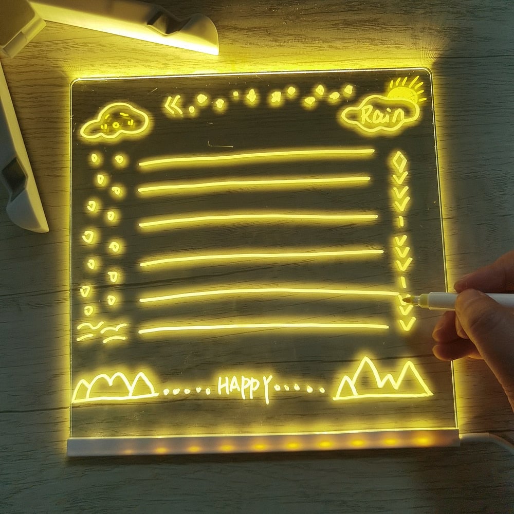 Le cadeau idéal pour eux : Tableau d'affichage LED effaçable à sec : 7 couleurs, éclairage doux & support réglable