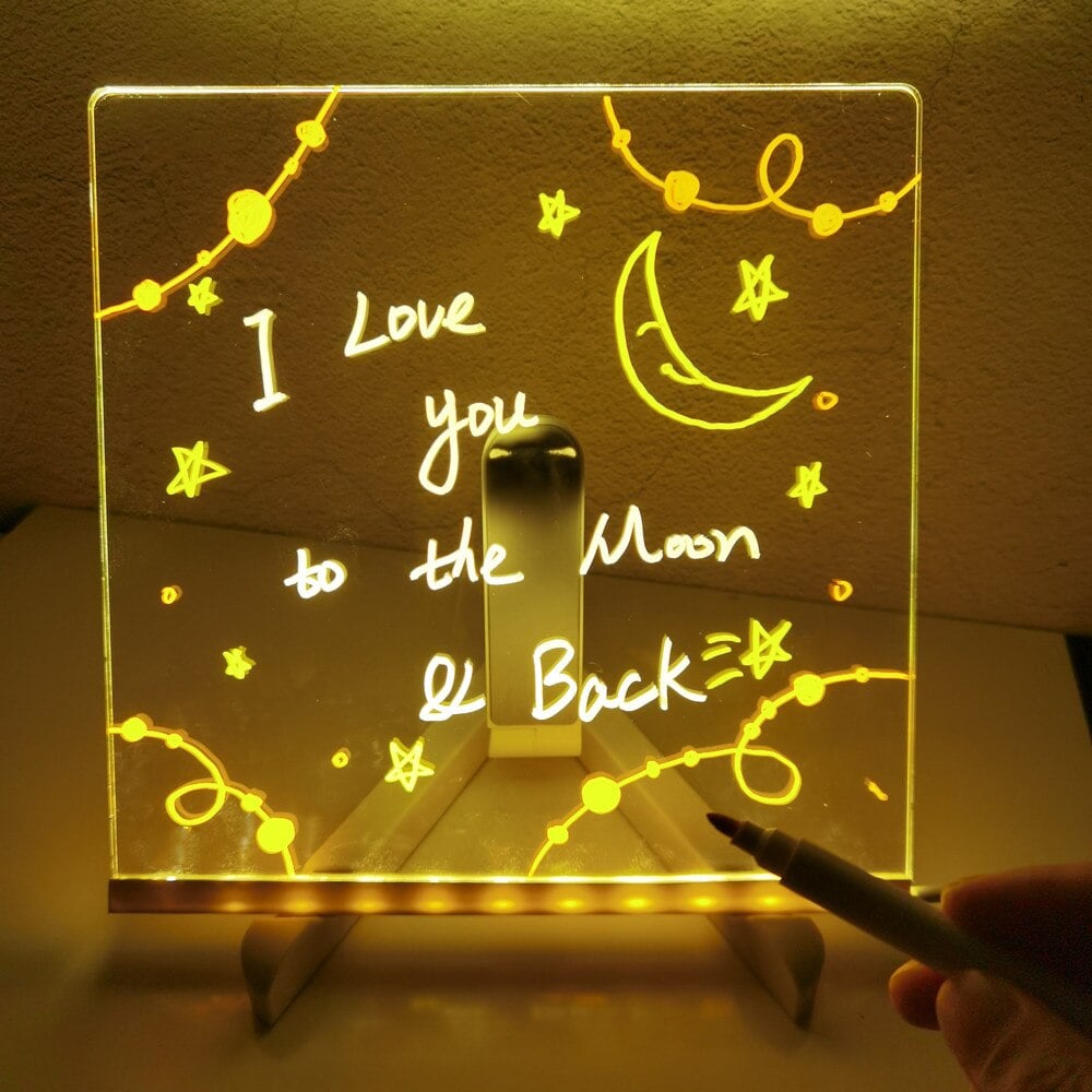 Le cadeau idéal pour eux : Tableau d'affichage LED effaçable à sec : 7 couleurs, éclairage doux & support réglable