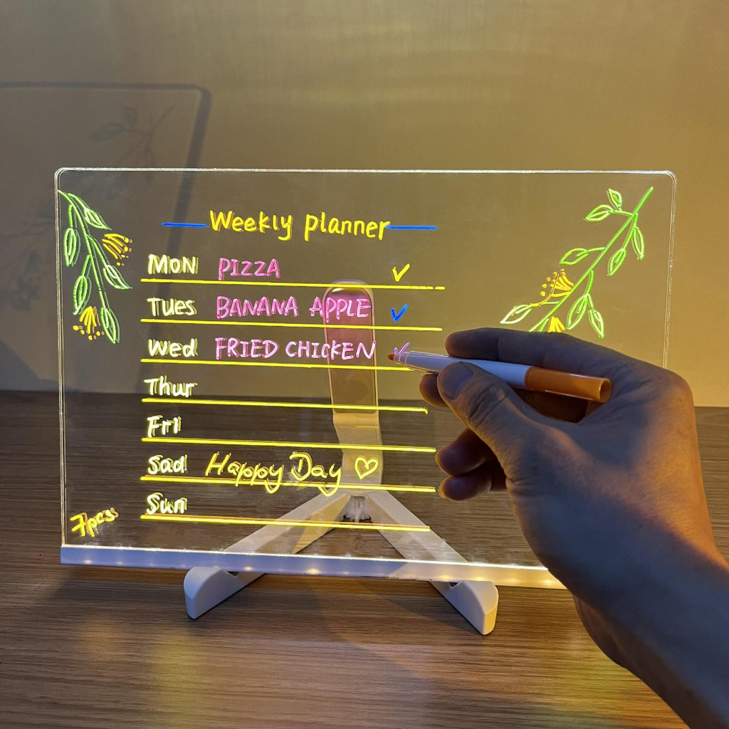 Le cadeau idéal pour eux : Tableau d'affichage LED effaçable à sec : 7 couleurs, éclairage doux & support réglable