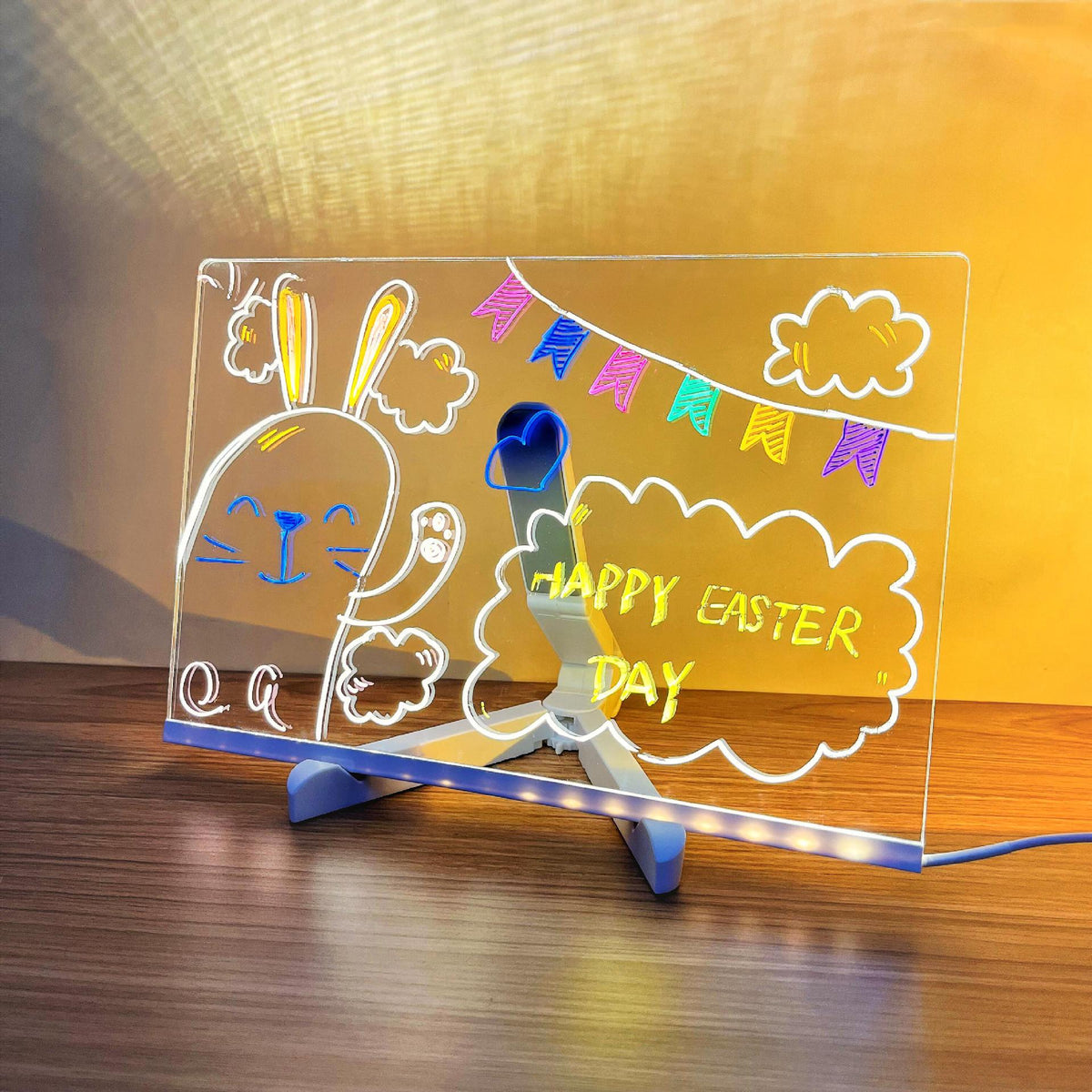 Le cadeau idéal pour eux : Tableau d'affichage LED effaçable à sec : 7 couleurs, éclairage doux & support réglable
