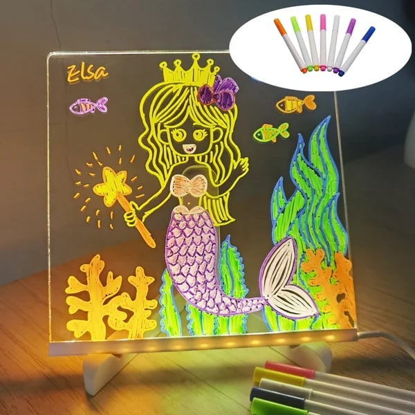 Le cadeau idéal pour eux : Tableau d'affichage LED effaçable à sec : 7 couleurs, éclairage doux & support réglable