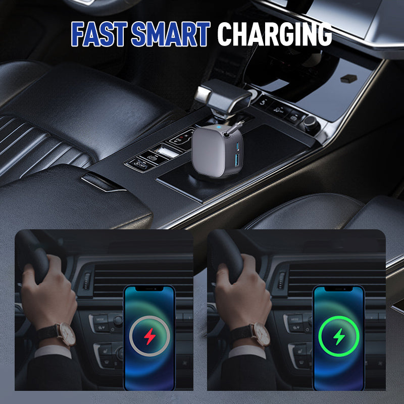 Chargeur de voiture compact à câble rétractable. 3 dernières heures : grande vente