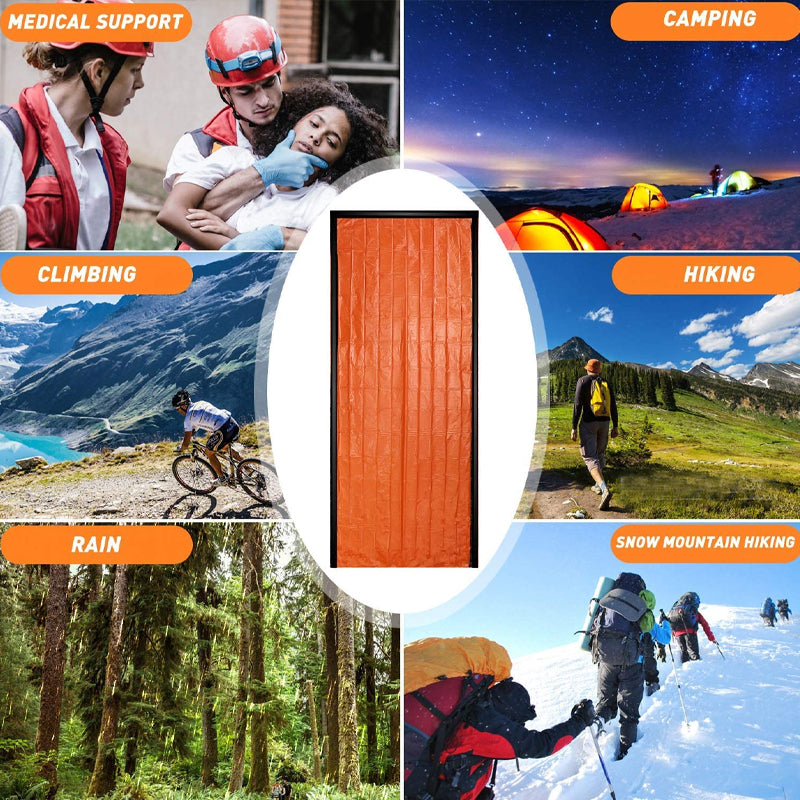 Emergency blankets, sleeping bags, tents for safe hikes