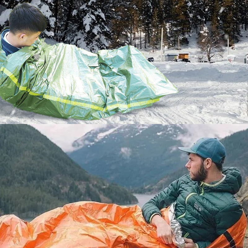 Emergency blankets, sleeping bags, tents for safe hikes