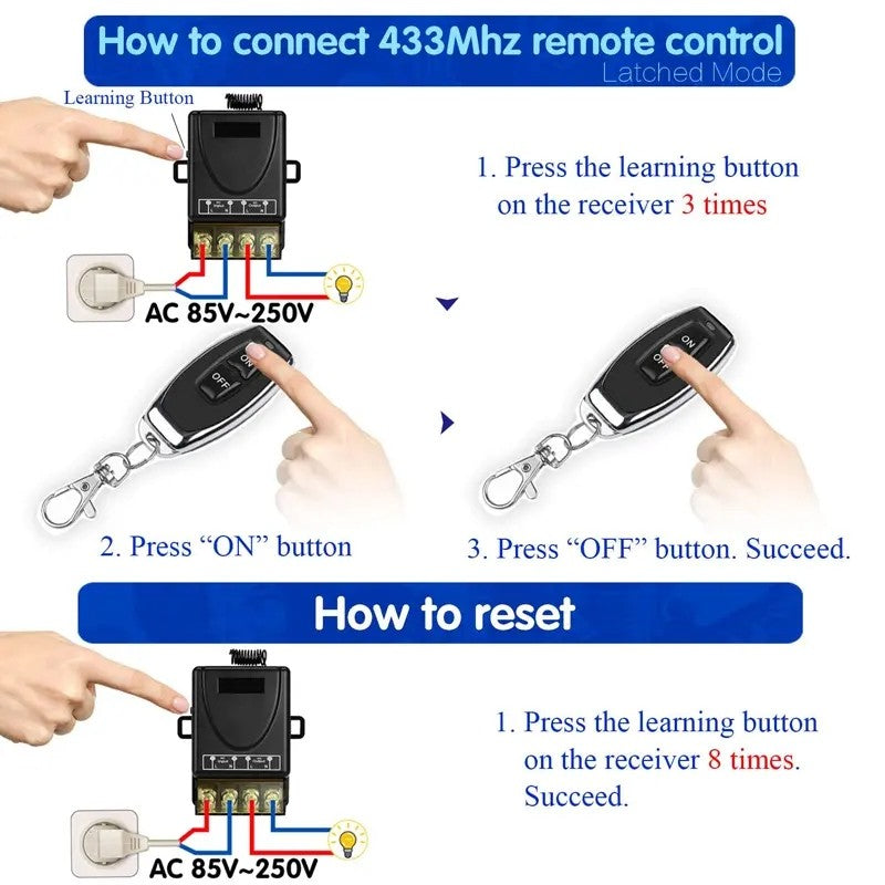 Wireless remote control switch and receiver kit, no wiring