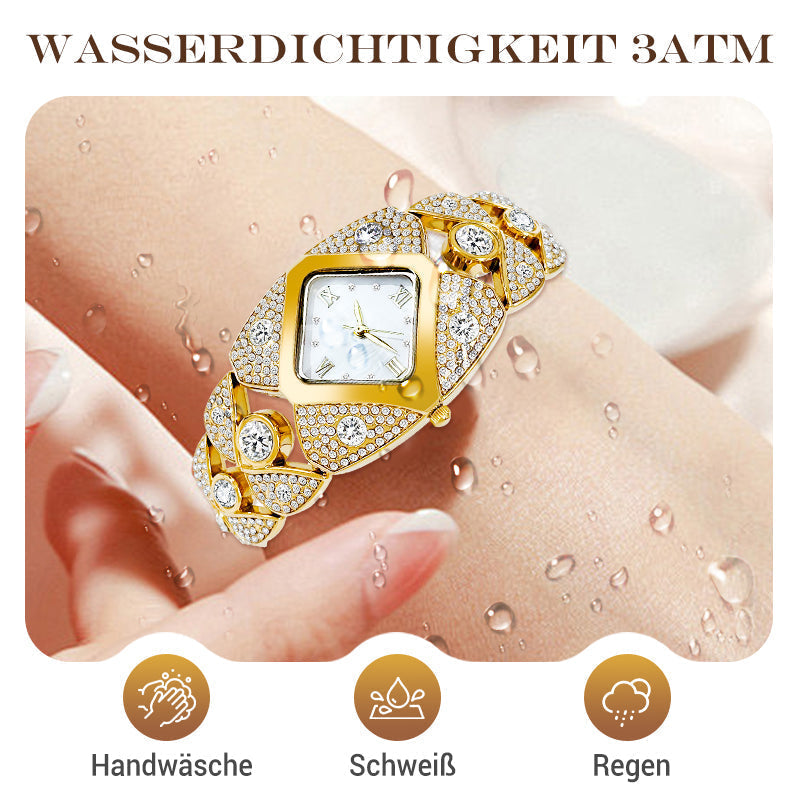 Montre-bracelet rétro à quartz avec strass scintillants