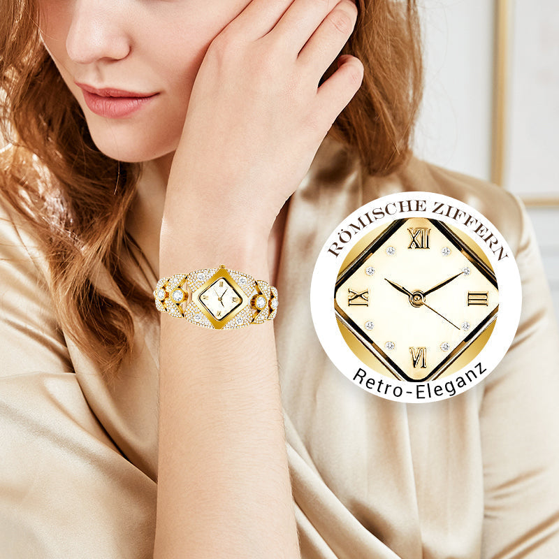 Montre-bracelet rétro à quartz avec strass scintillants