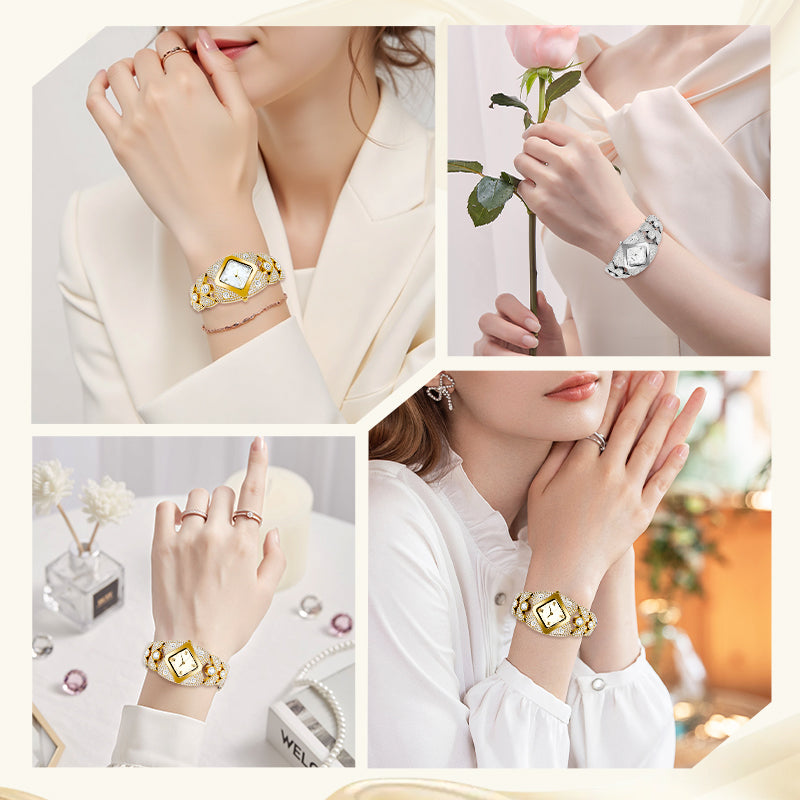 Montre-bracelet rétro à quartz avec strass scintillants