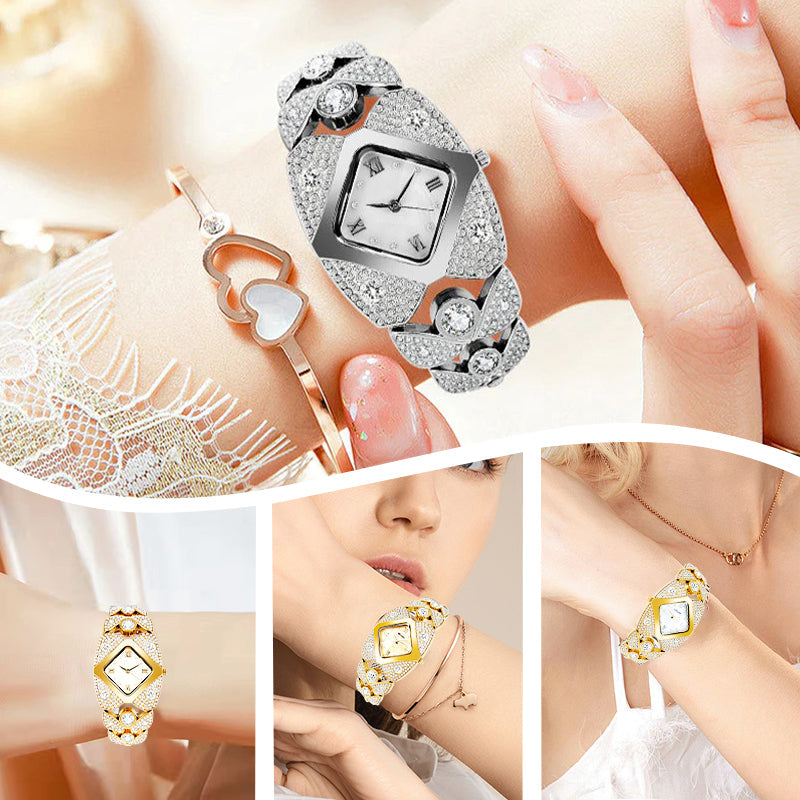 Montre-bracelet rétro à quartz avec strass scintillants