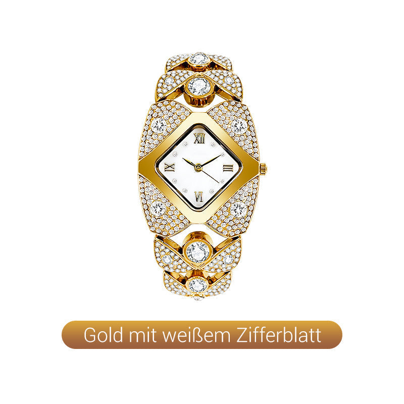 Montre-bracelet rétro à quartz avec strass scintillants