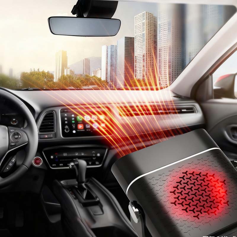 Chauffage et ventilateur de voiture 2-en-1 portable, rotation 360°, dégivrage rapide, chauffage et ventilation, silencieux et léger pour l'hiver comme pour l'été