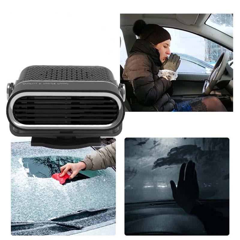 Chauffage et ventilateur de voiture 2-en-1 portable, rotation 360°, dégivrage rapide, chauffage et ventilation, silencieux et léger pour l'hiver comme pour l'été