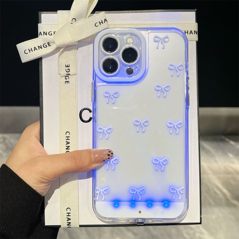 Coque de téléphone LED best-seller : notifications d'appel lumineuses, antichoc, design nœud papillon, découpes précises, TPU souple, pour iPhone