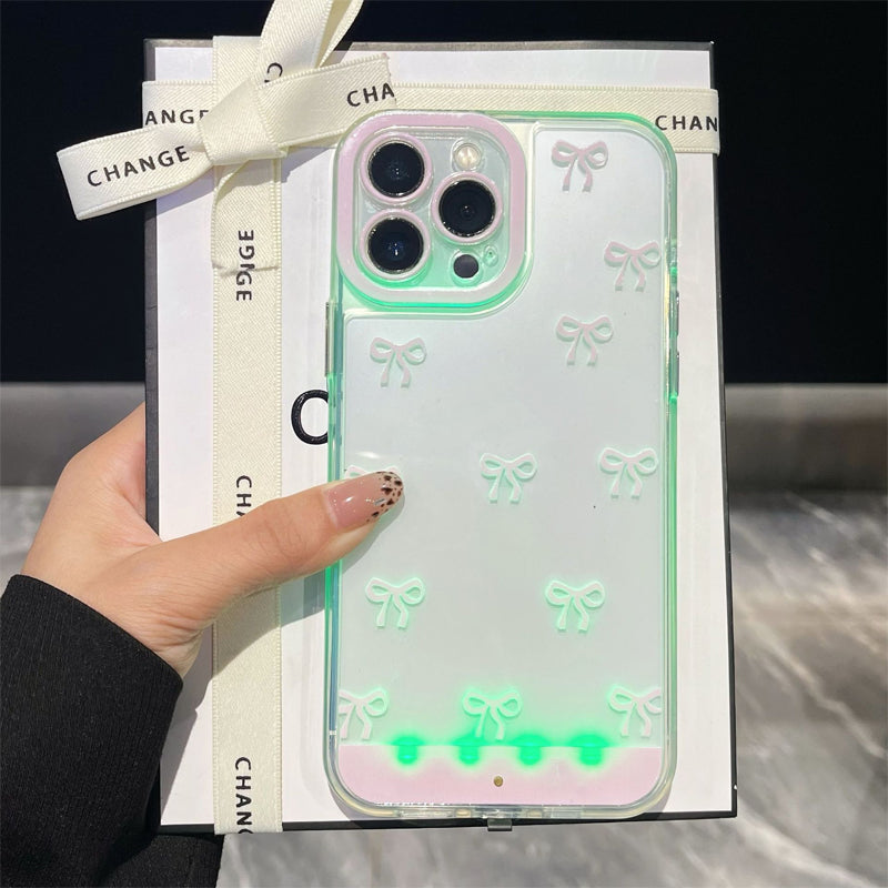 Coque de téléphone LED best-seller : notifications d'appel lumineuses, antichoc, design nœud papillon, découpes précises, TPU souple, pour iPhone