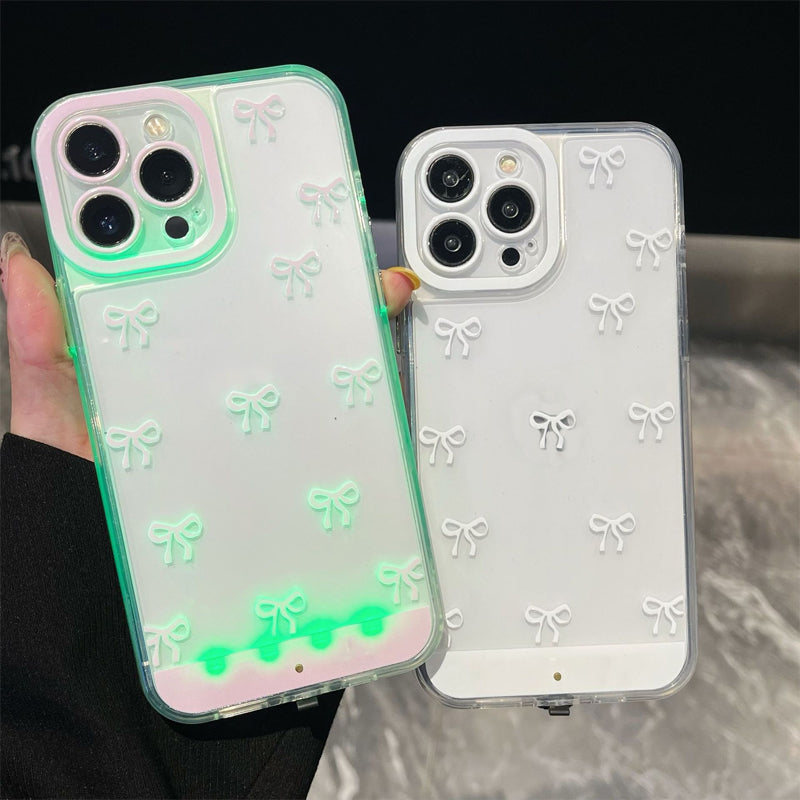 Coque de téléphone LED best-seller : notifications d'appel lumineuses, antichoc, design nœud papillon, découpes précises, TPU souple, pour iPhone