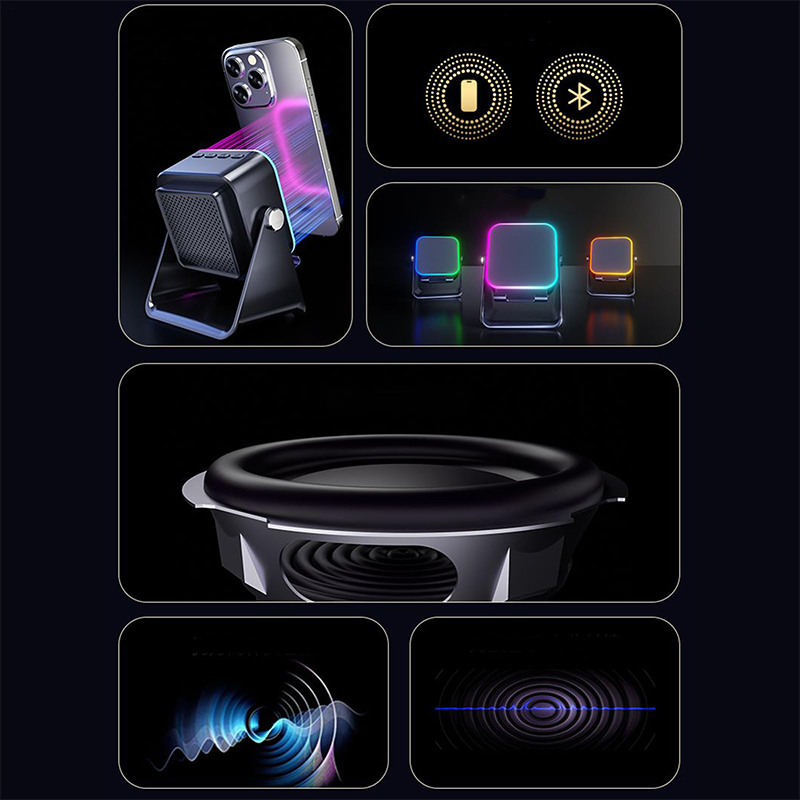 Haut-parleur Bluetooth à induction sans fil 5-en-1 avec support de téléphone réglable