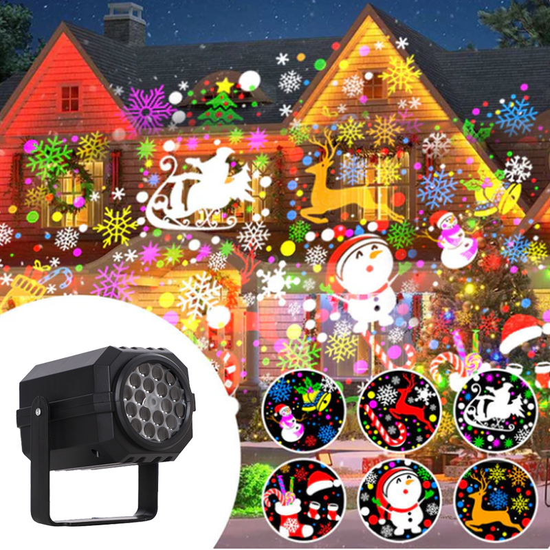 Projecteur LED rotatif à motifs de Noël