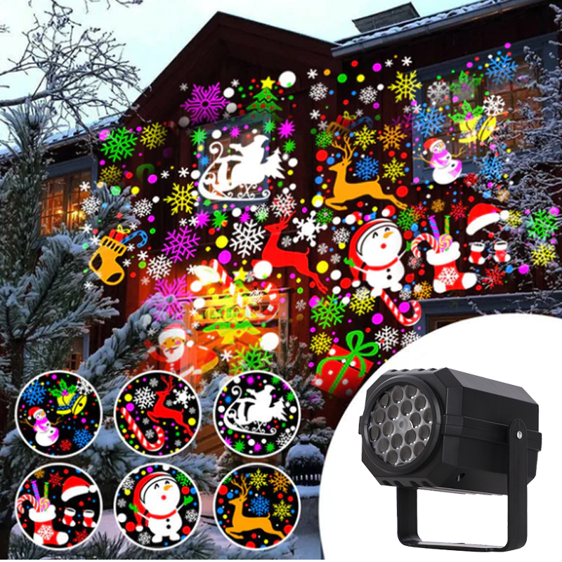 Projecteur LED rotatif à motifs de Noël