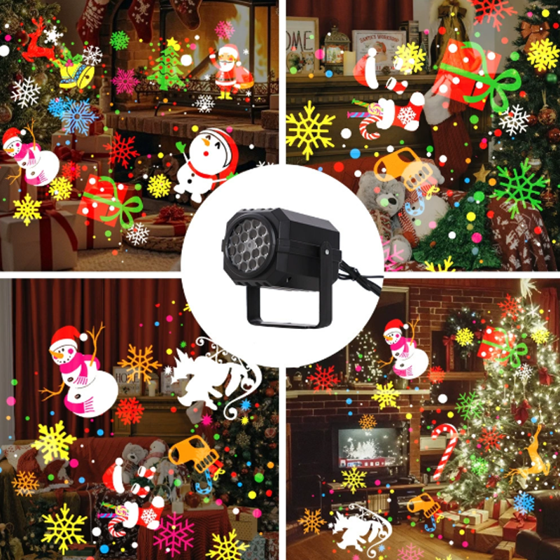 Projecteur LED rotatif à motifs de Noël