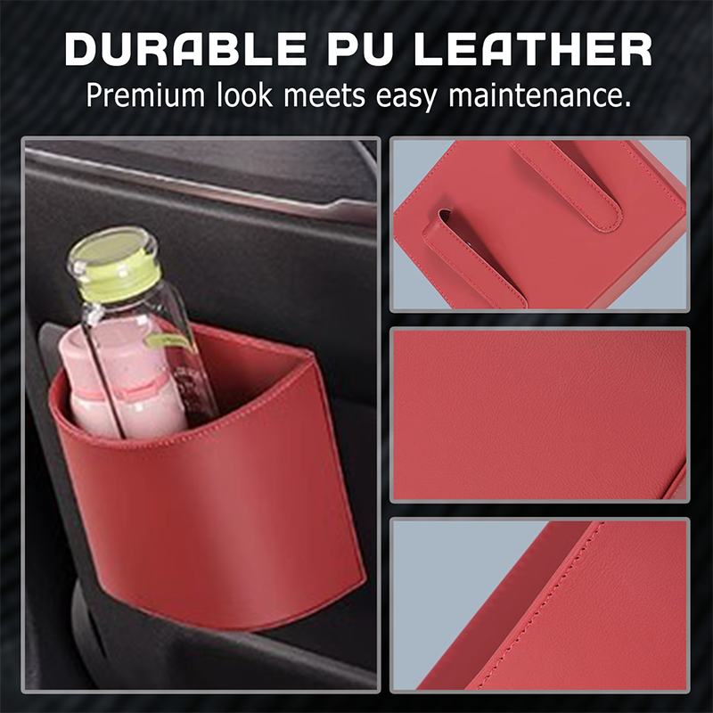 + 0% on the leather car door cup holder. Wide opening: easy access to drinks and phone. Clip-on fastening, secure hold. Durable and elegant PU leather.