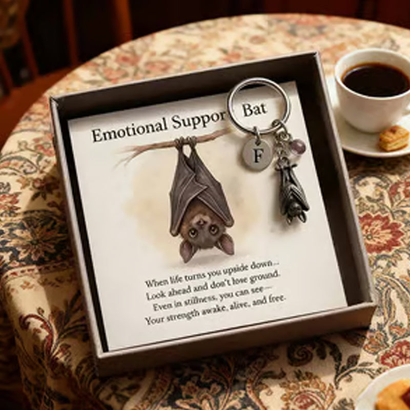 Porte-clés chauve-souris de soutien émotionnel avec carte à message