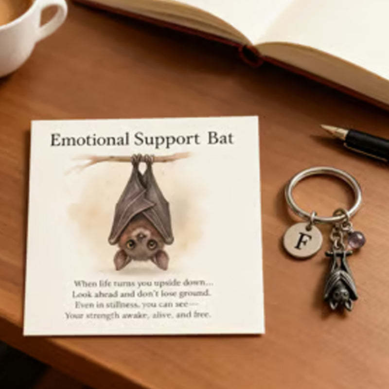 Porte-clés chauve-souris de soutien émotionnel avec carte à message
