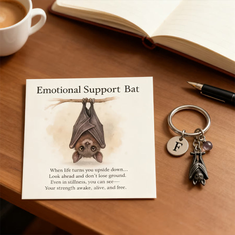Porte-clés chauve-souris de soutien émotionnel avec carte à message