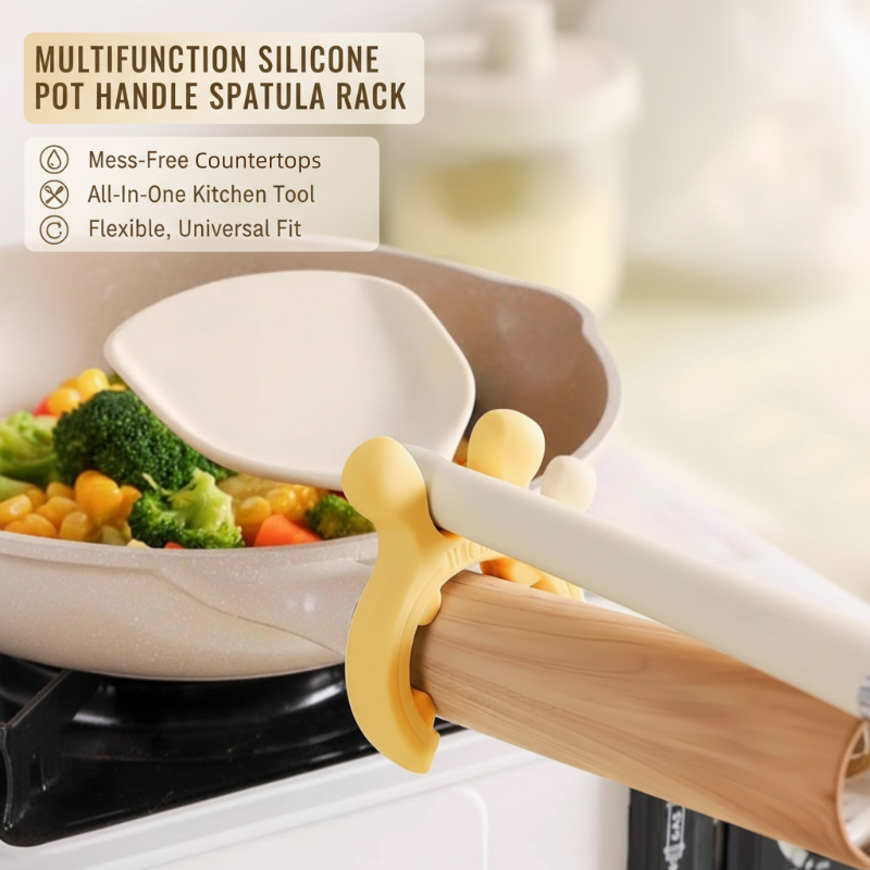 Support multi-fonctions en silicone pour poignées de casseroles et spatules