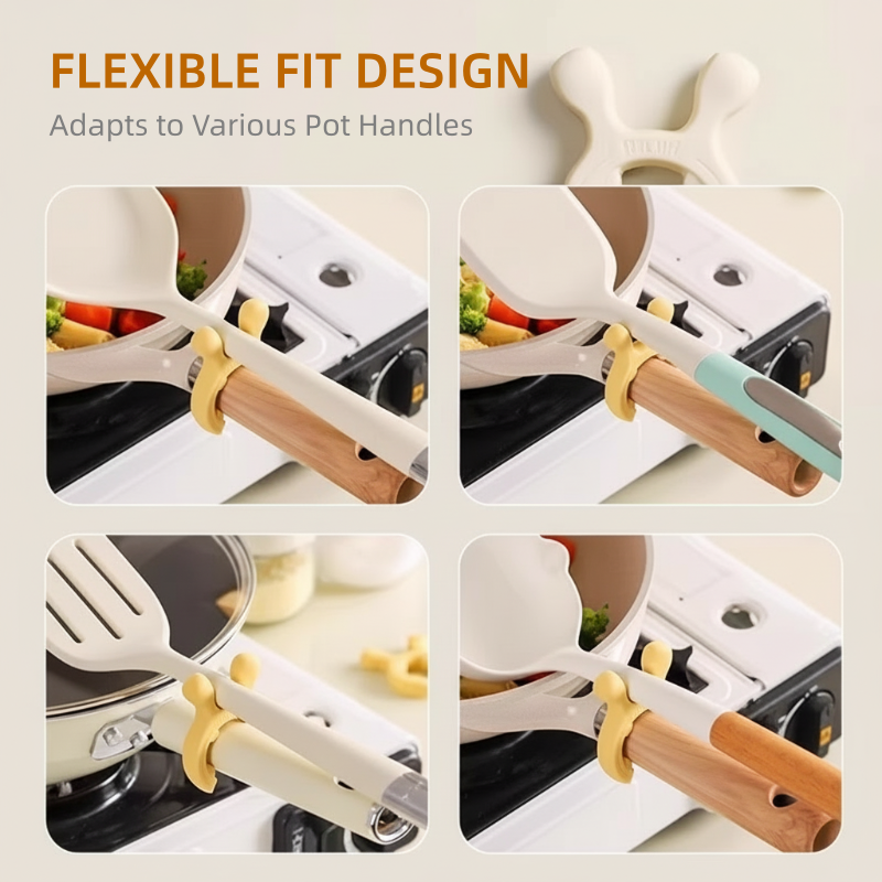 Support multi-fonctions en silicone pour poignées de casseroles et spatules