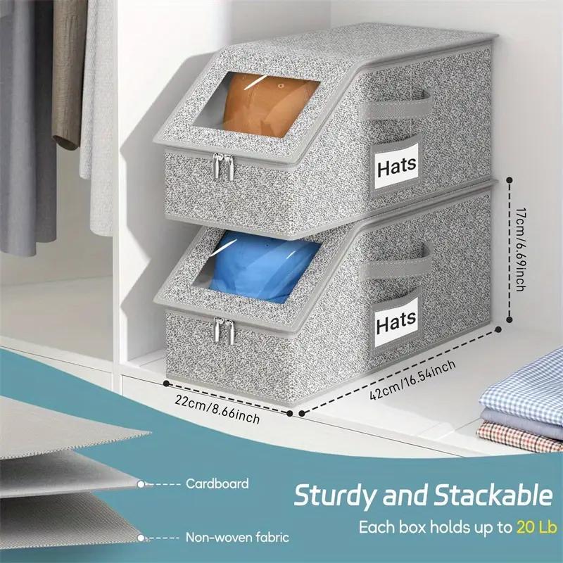 Lot de boîtes de rangement empilables transparentes pour casquettes, modulables et peu encombrantes