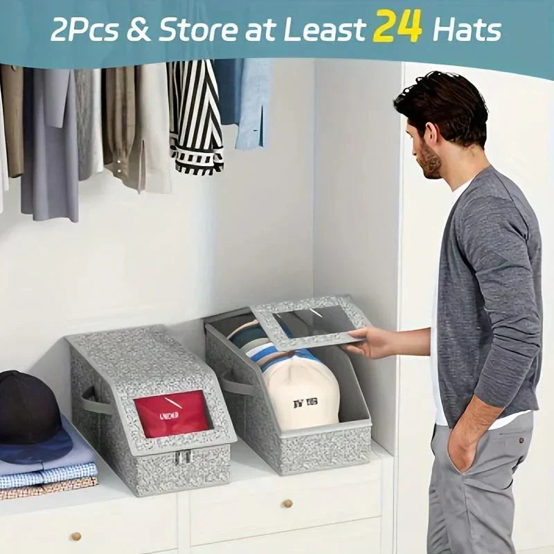 Lot de boîtes de rangement empilables transparentes pour casquettes, modulables et peu encombrantes