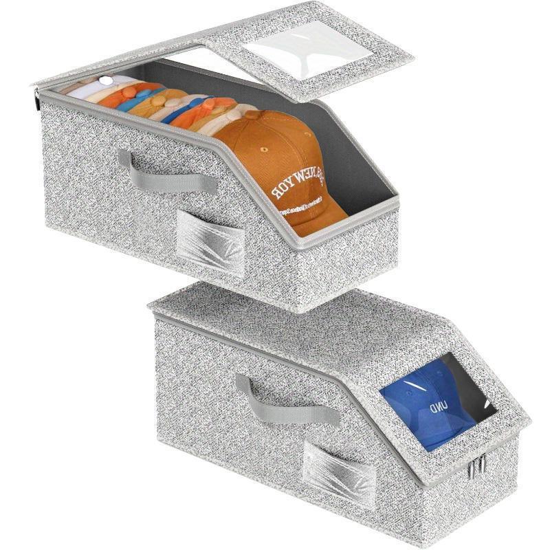 Lot de boîtes de rangement empilables transparentes pour casquettes, modulables et peu encombrantes