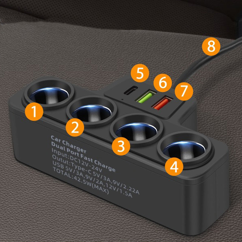 New Year Gift 50% OFF 7-in-1 Cigarette Lighter Adapter: 4 Sockets + 3 Fast Charges Stable and Safe for Cars/Trucks