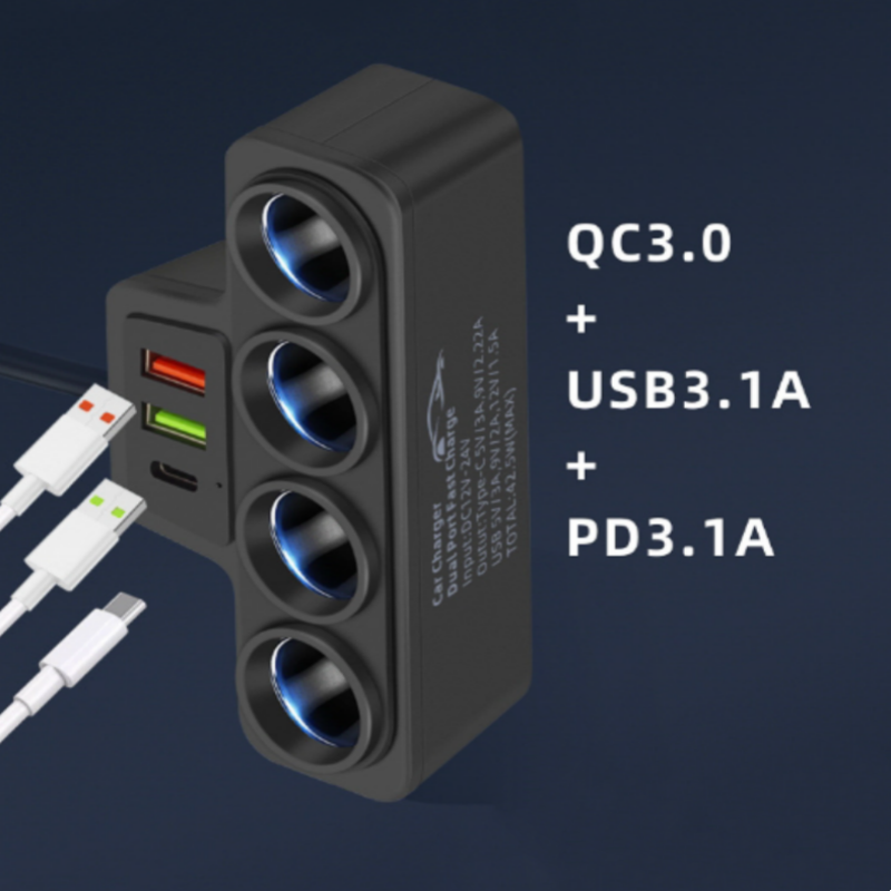 New Year Gift 50% OFF 7-in-1 Cigarette Lighter Adapter: 4 Sockets + 3 Fast Charges Stable and Safe for Cars/Trucks