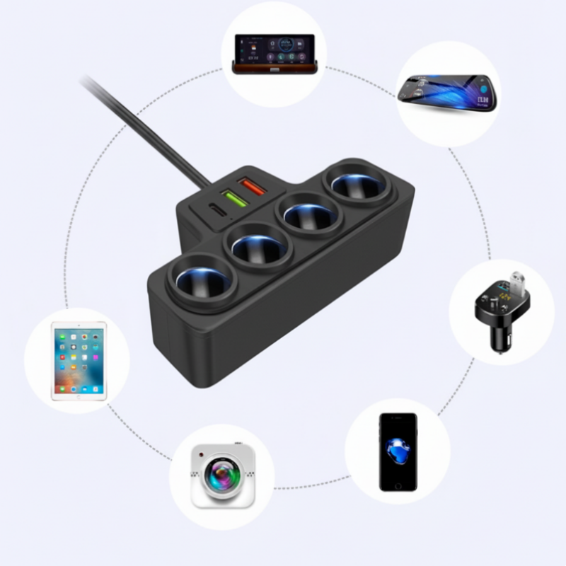 New Year Gift 50% OFF 7-in-1 Cigarette Lighter Adapter: 4 Sockets + 3 Fast Charges Stable and Safe for Cars/Trucks