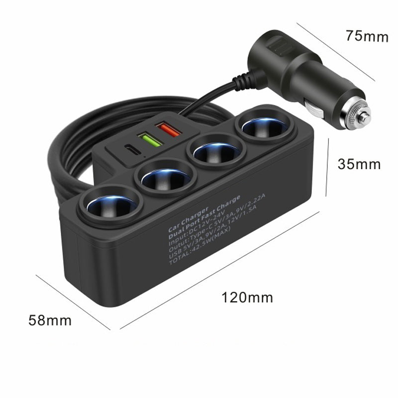 New Year Gift 50% OFF 7-in-1 Cigarette Lighter Adapter: 4 Sockets + 3 Fast Charges Stable and Safe for Cars/Trucks