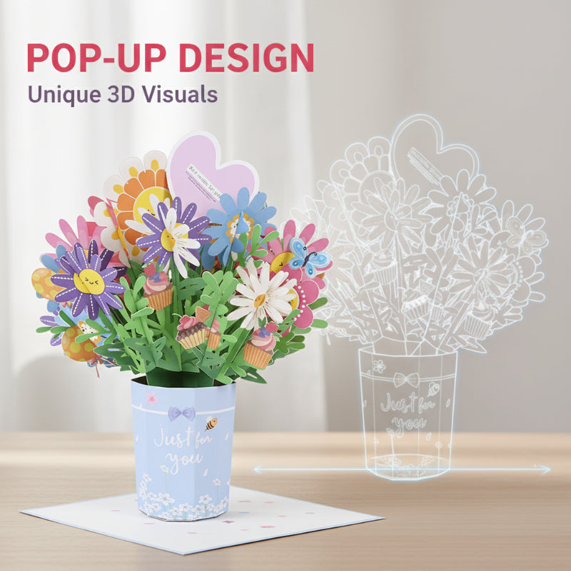 Carte de vœux avec bouquet en relief 3D